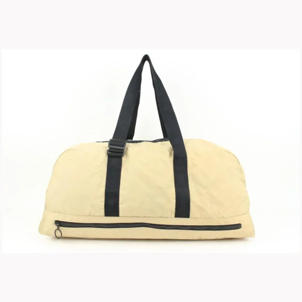 Chanel XL Beige CC Logo Sports Duffle Boston Gym Bag 27cz427s